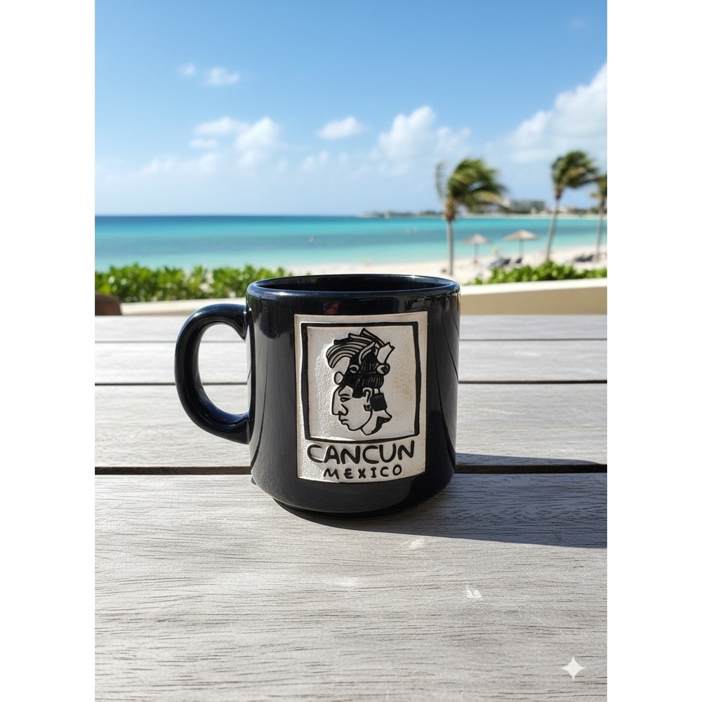 Cancun Mexico Aztec Mans Portrait Stone Mug 10 Oz Black